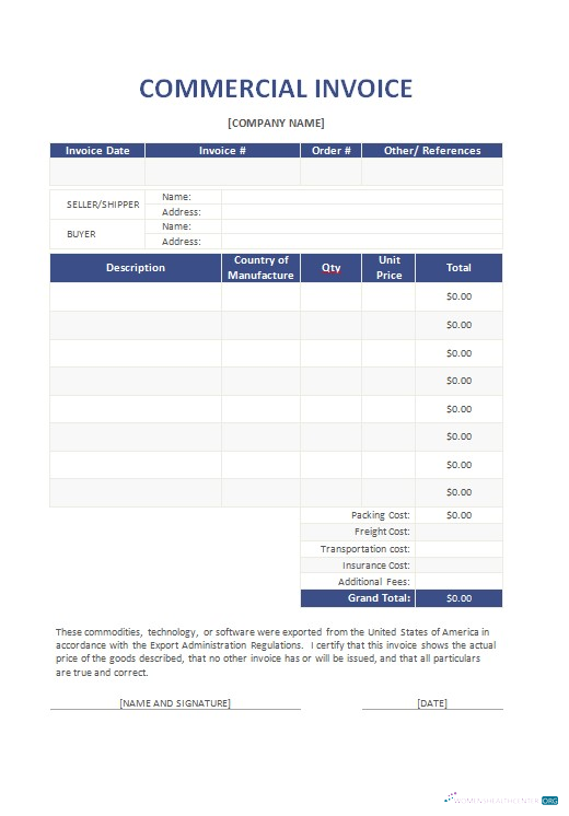 Download Free Commercial Invoice Template Photoshop template